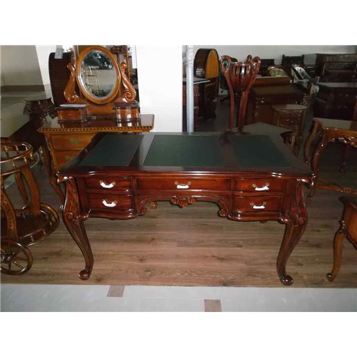 Cтол письменный MK-DSK01 Вишня MK-2464-AN (массив кр. дер/зел.кожа)