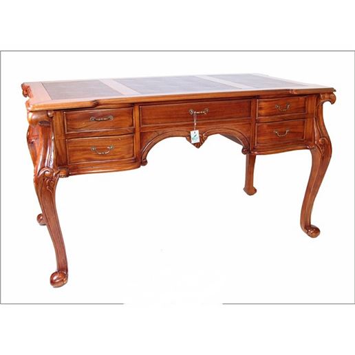 Cтол письменный MK-DSK01 Итальянский орех MK-2464-NM (массив кр. дер/зел.кожа)