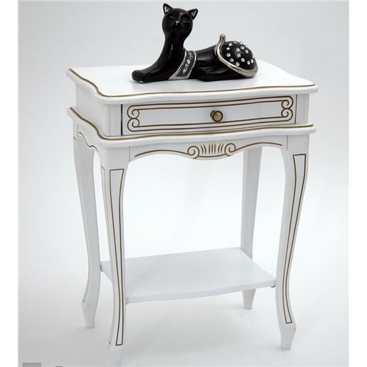 Прикроватная тумба-30 с полкой Белый с золотом