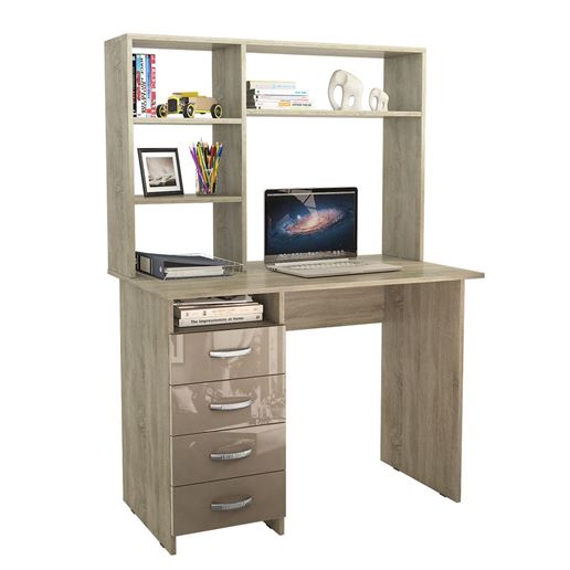 Стол письменный Милан, Левый/Правый Глянец, с надставкой дуб сонома / капучино