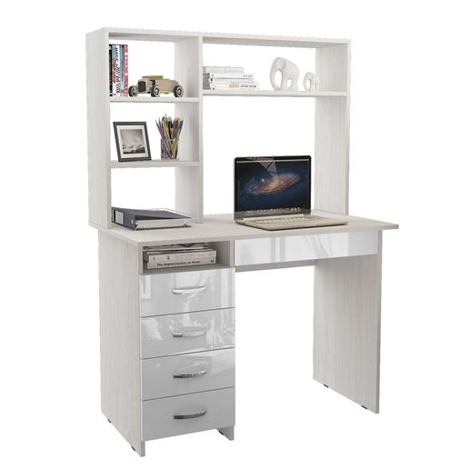 Стол письменный Милан-1 Глянец, с надставкой белый / белый