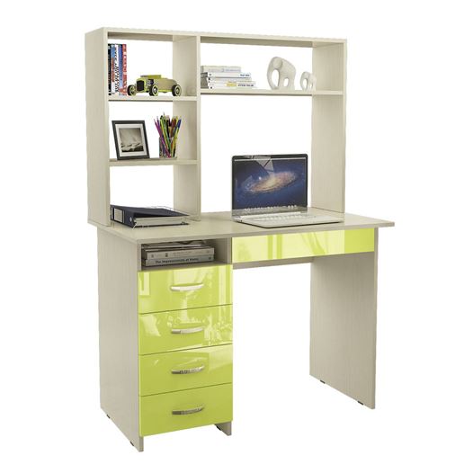 Стол письменный Милан-1 Глянец, с надставкой дуб молочный / лайм