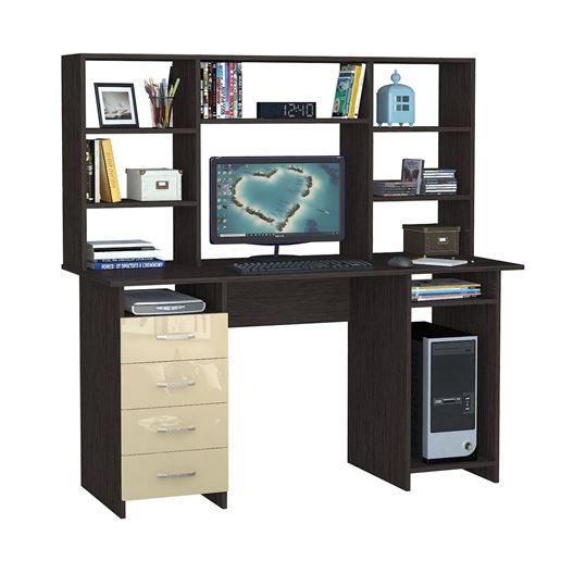 Стол компьютерный Милан-6 Глянец, с надставкой венге / бежевый