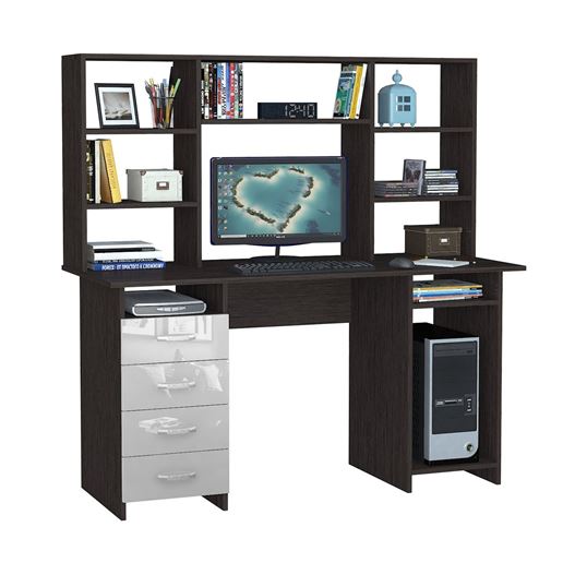 Стол компьютерный Милан-6 Глянец, с надставкой венге / белый