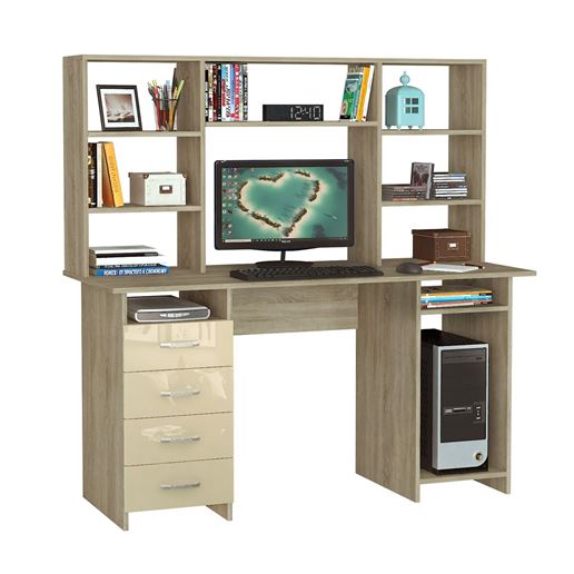 Стол компьютерный Милан-6 Глянец, с надставкой дуб сонома / бежевый