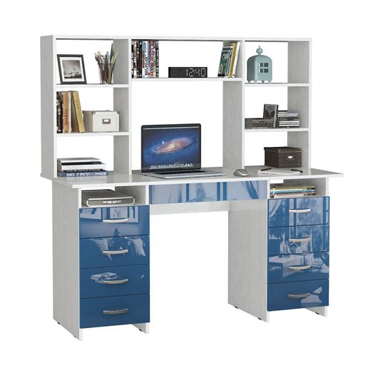 Стол компьютерный Милан-10Я Глянец, с надставкой белый / синий