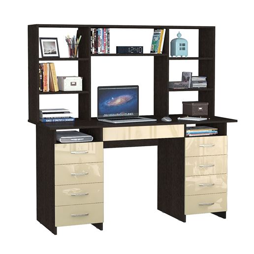 Стол компьютерный Милан-10Я Глянец, с надставкой венге / бежевый