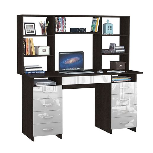 Стол компьютерный Милан-10Я Глянец, с надставкой венге / белый