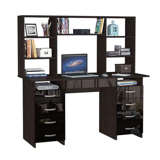 Стол компьютерный Милан-10Я Глянец, с надставкой венге / чёрный