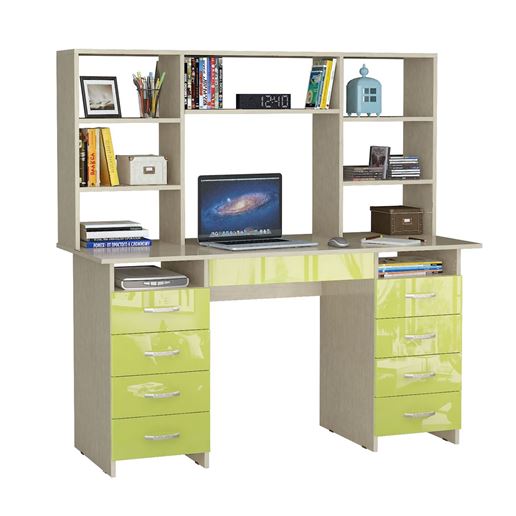 Стол компьютерный Милан-10Я Глянец, с надставкой дуб молочный / лайм