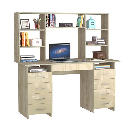 Стол компьютерный Милан-10Я Глянец, с надставкой дуб сонома / бежевый