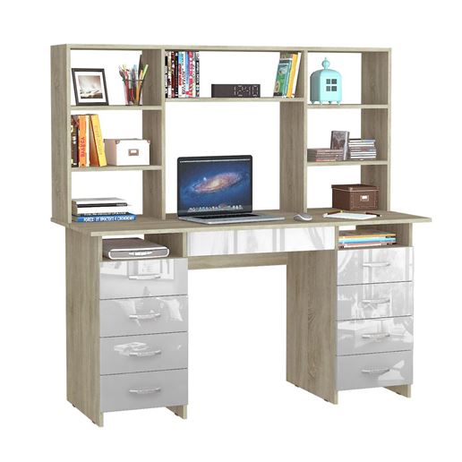 Стол компьютерный Милан-10Я Глянец, с надставкой дуб сонома / белый