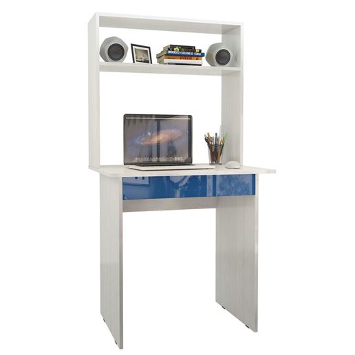 Стол компьютерный Милан-2Я Глянец, с надставкой белый / синий