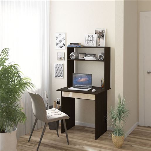 Стол компьютерный Милан-2Я Глянец, с надставкой венге / бежевый