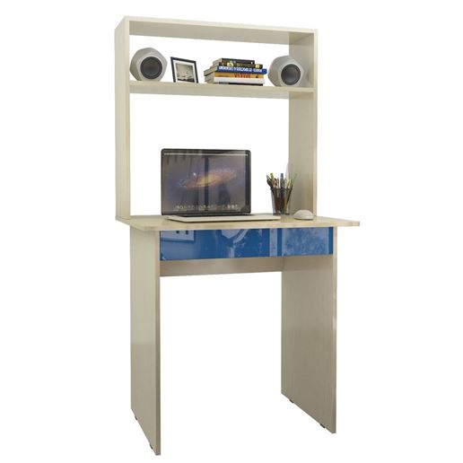 Стол компьютерный Милан-2Я Глянец, с надставкой дуб молочный / синий