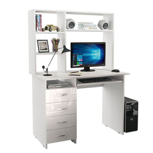 Стол компьютерный Милан-3 Глянец, с надставкой белый / белый