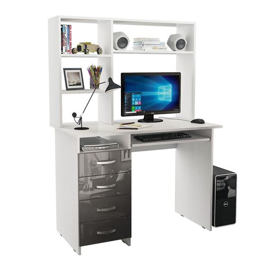 Стол компьютерный Милан-3 Глянец, с надставкой белый / серый