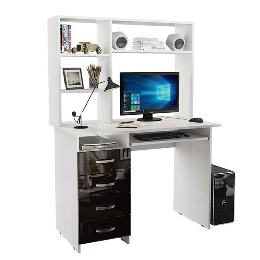 Стол компьютерный Милан-3 Глянец, с надставкой белый / чёрный