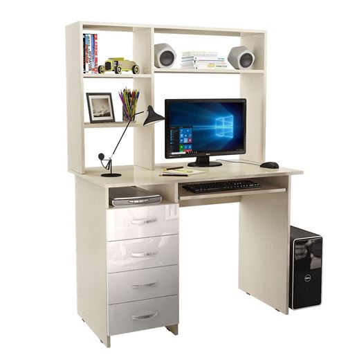 Стол компьютерный Милан-3 Глянец, с надставкой дуб молочный / белый