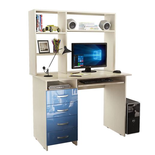 Стол компьютерный Милан-3 Глянец, с надставкой дуб молочный / синий