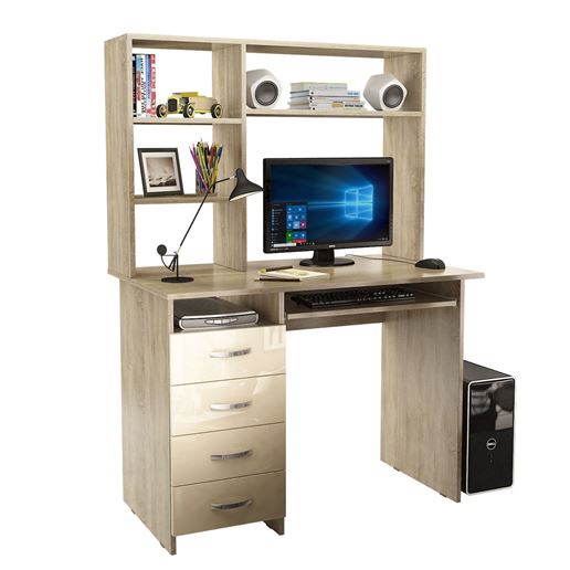 Стол компьютерный Милан-3 Глянец, с надставкой дуб сонома / бежевый