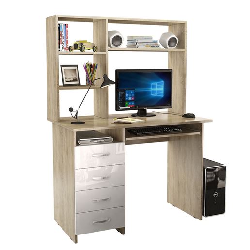 Стол компьютерный Милан-3 Глянец, с надставкой дуб сонома / белый