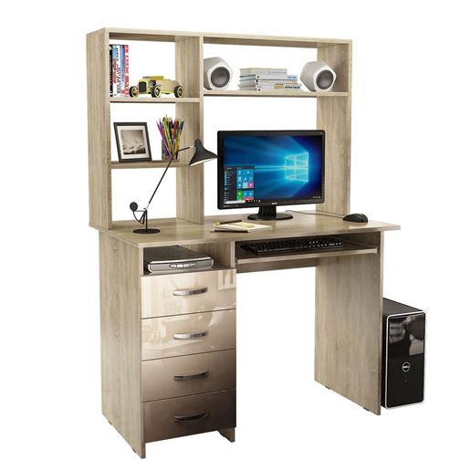 Стол компьютерный Милан-3 Глянец, с надставкой дуб сонома / капучино