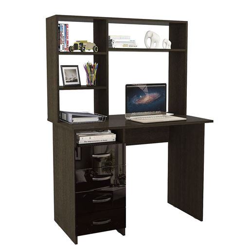 Стол письменный Милан, Левый/Правый Глянец, с надставкой венге / чёрный