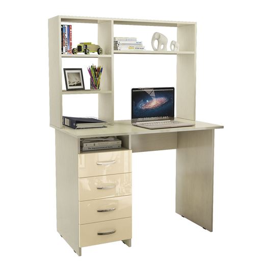 Стол письменный Милан, Левый/Правый Глянец, с надставкой дуб молочный / бежевый