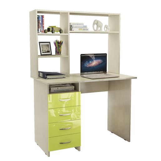 Стол письменный Милан, Левый/Правый Глянец, с надставкой дуб молочный / лайм