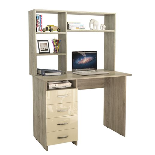 Стол письменный Милан, Левый/Правый Глянец, с надставкой дуб сонома / бежевый