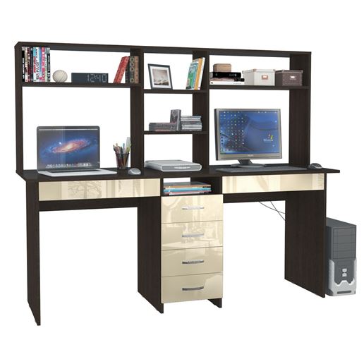 Стол письменный Тандем-2Я Глянец, с надставкой венге / бежевый