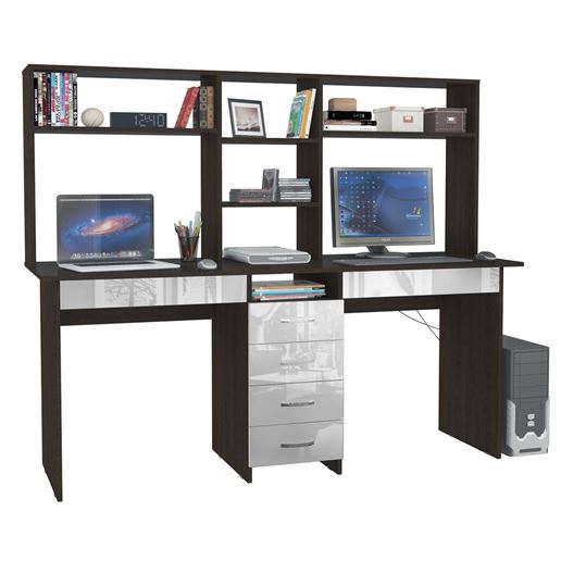 Стол письменный Тандем-2Я Глянец, с надставкой венге / белый