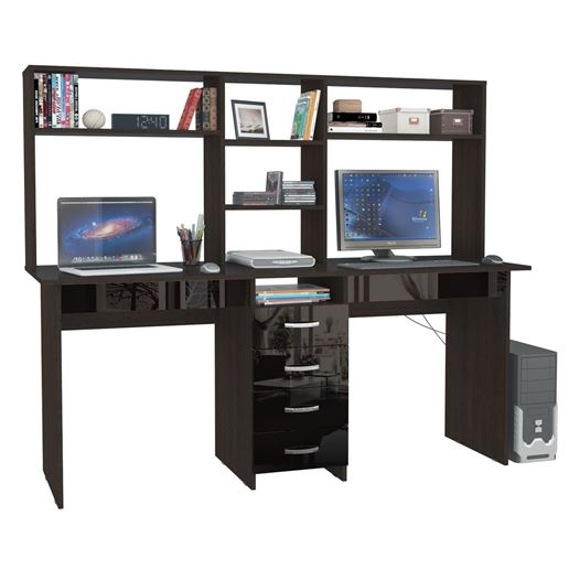 Стол письменный Тандем-2Я Глянец, с надставкой венге / чёрный