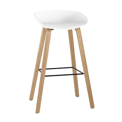 Барный стул Libra БЕЛЫЙ, белый пластик, ножки оттенка естественного дерева