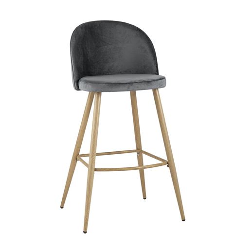 Барный стул Лион обивка велюр серого цвета, ножки металлические под светлое дерево