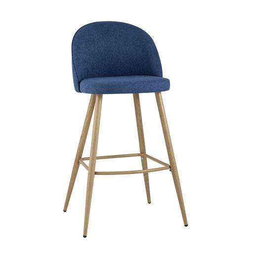 Барный стул Лион обивка тканевая шенилл синего цвета, ножки под цвет светлого дерева из металла