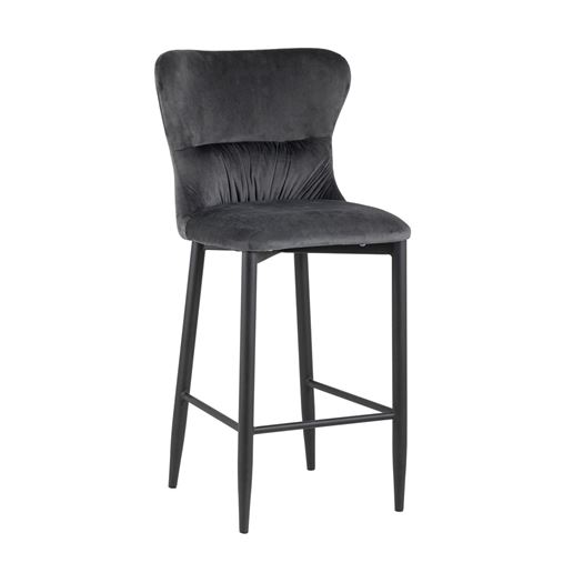 Стул полубарный  Лилиан велюр серый мягкая обивка, черные металлические ножки