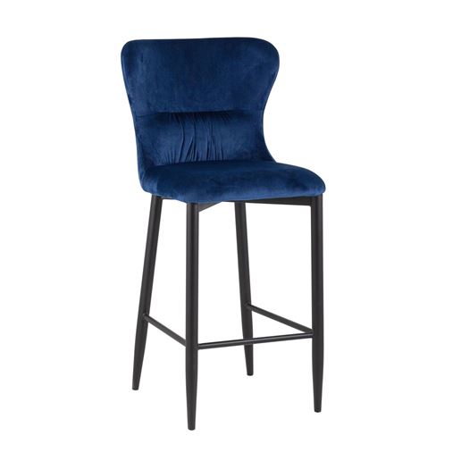 Стул полубарный  Лилиан велюр синий мягкая обивка, черные металлические ножки