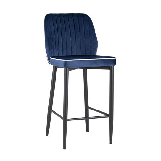 Стул полубарный Лоренс синий обивка велюр ножки металл черный с подножкой