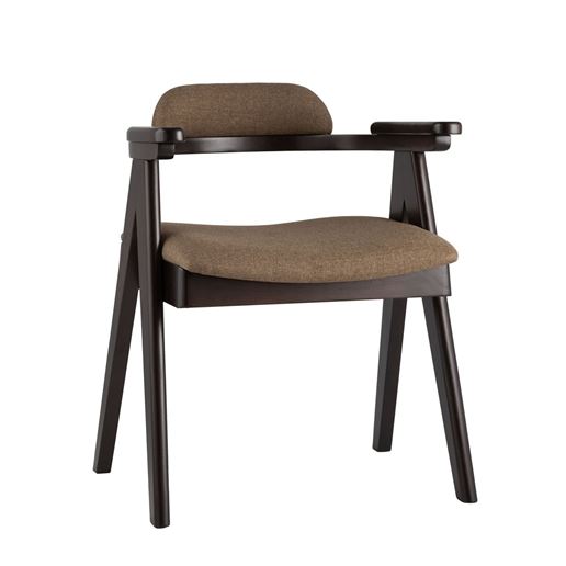 Стул OLAV кофейный обеденный деревянный массив гeвеи с мягким сиденьем со спинкой и подлокотниками