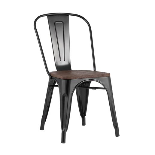 Стул Tolix WOOD черный глянцевый, основание и спинка оцинкованный металл, сиденье тёмное дерево