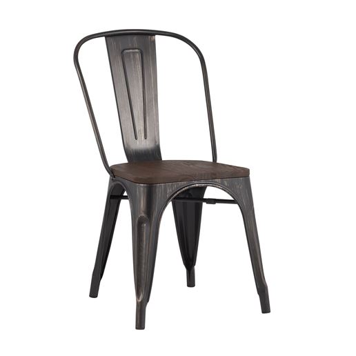 Стул Tolix WOOD черный патина золото, основание и спинка оцинкованный металл, сиденье тёмное дерево