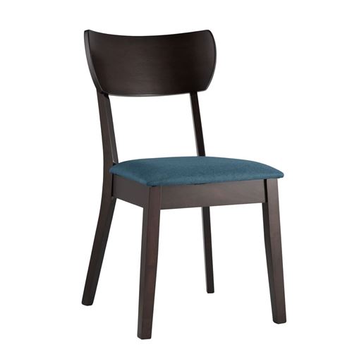 Стул TOMAS синий обеденный деревянный массив гевеи с мягким тканевым сиденьем