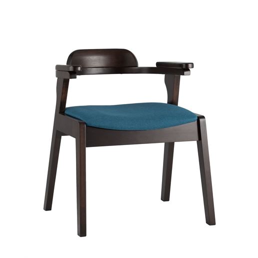 Стул VINCENT синий обеденный деревянный массив гевеи с мягким сиденьем со спинкой и подлокотниками