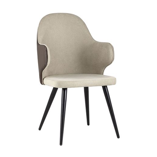 Стул Альдо с подлокотниками обивка экокожа коричневый рогожка серый ножки металл