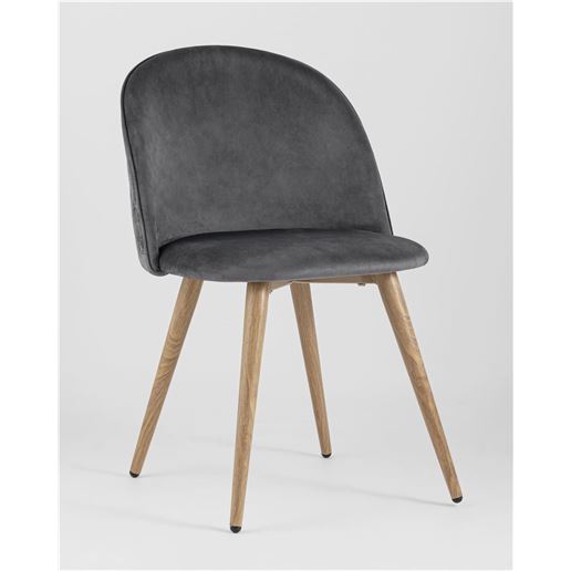 Стул Лион с ромбами серый, металлические ножки под дерево, велюровая ткань, спинка с ромбовидной стеж