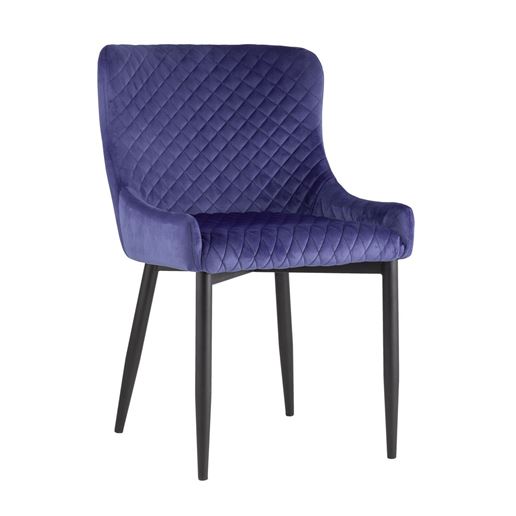 Стул мягкий Ститч ткань велюр синий прострочка и черные металлические ножки