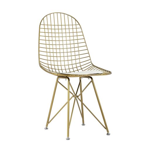 Стул обеденный Eiffel из металла цвет золото с белой подушкой из экокожи