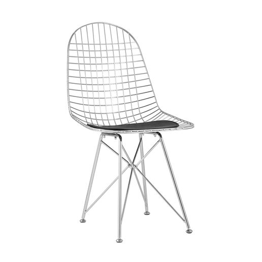 Стул обеденный Eiffel из хромированного металла с черной подушкой из экокожи